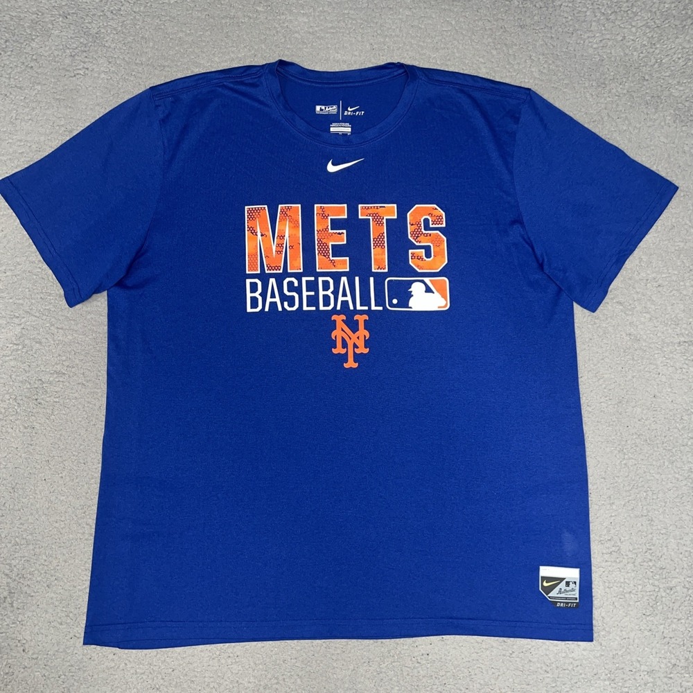 Nike New York Mets T Shirt Men XL Blue Center Swoosh Dri-Fit Authentic MLB Tee